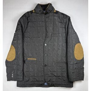 Tailorbyrd Quilted Jacket Black Grid Stitch Elbow Patch Large